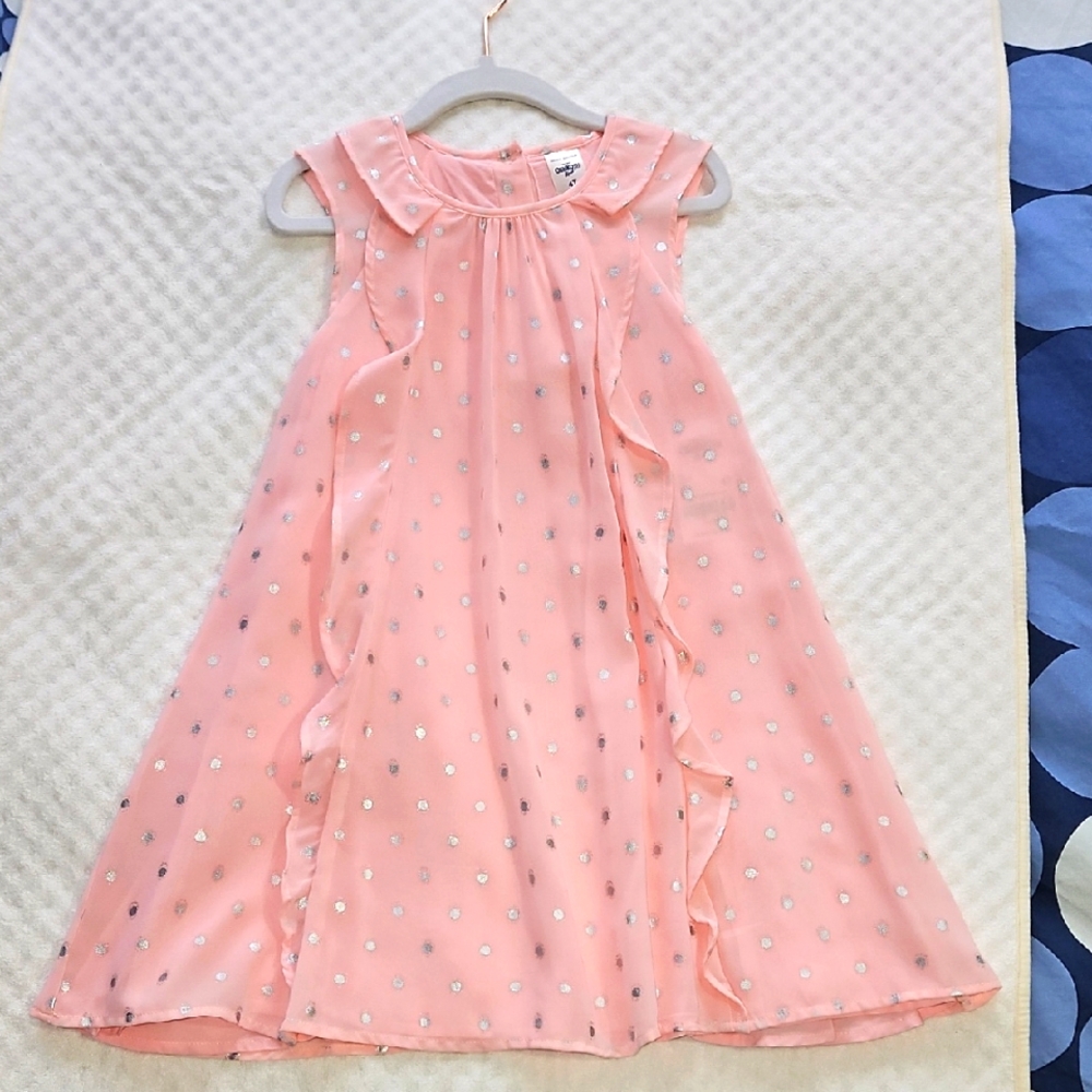 Pink Sleeveless Dress with Silver Polka Dots